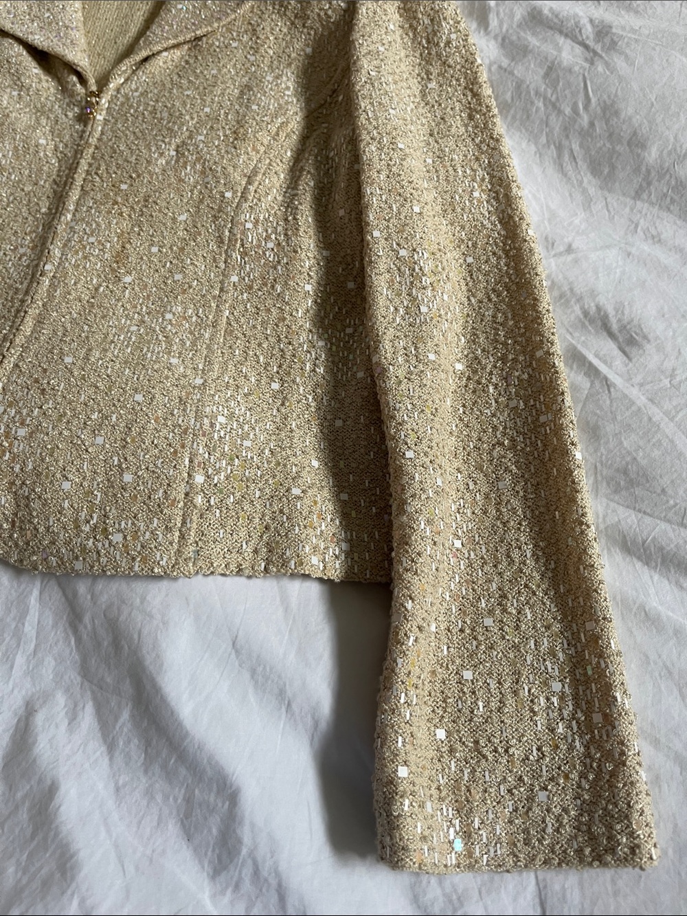 vintage St. John Evening Collection pearl paillette sequin knit zip jacket wool - Picture 5 of 16